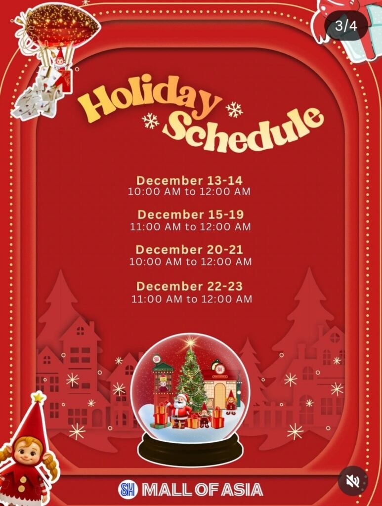 SM Mall of Asia holiday mall hours philippines 2025